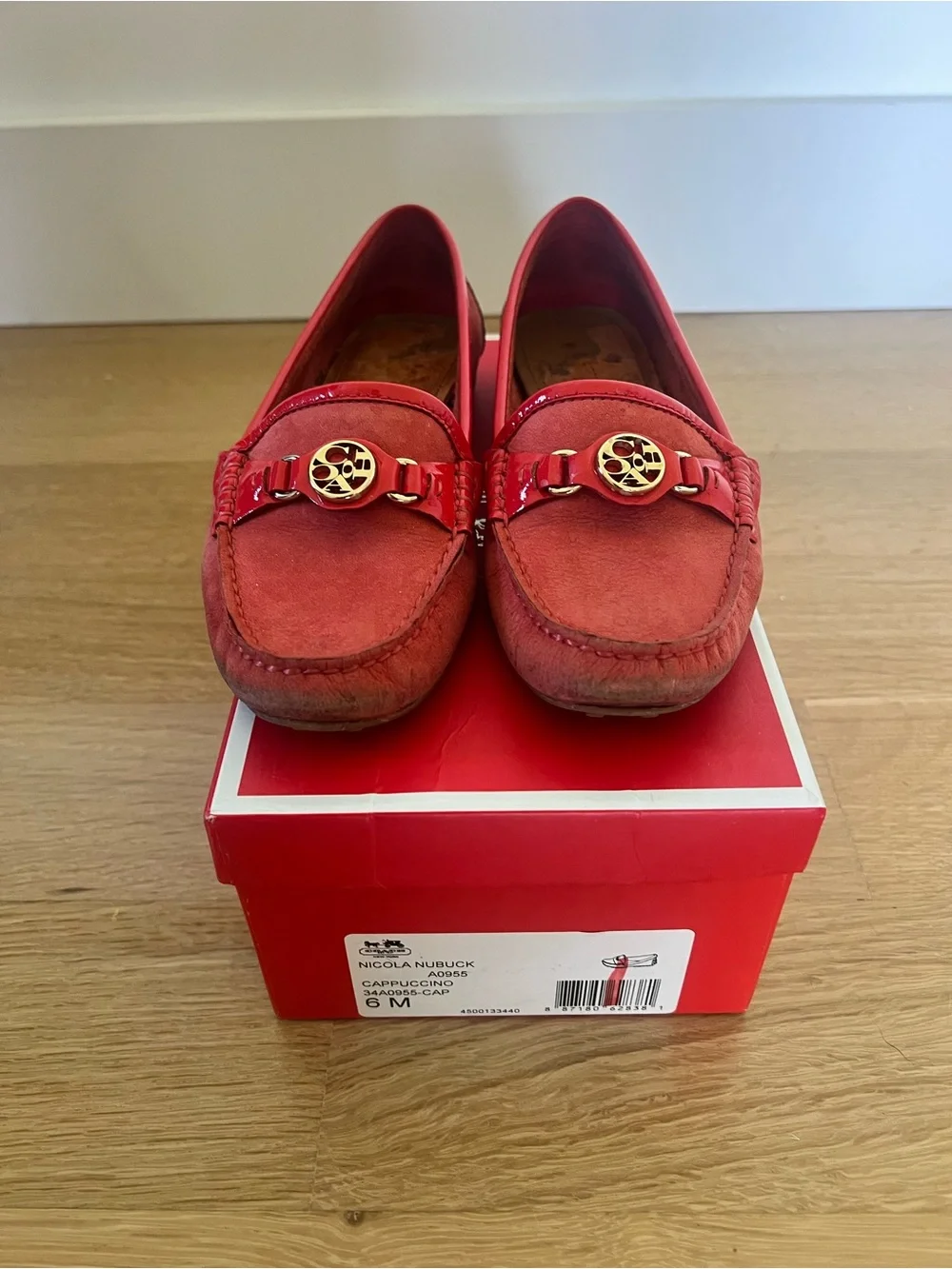 Coach Red Nubuck Nicola Moccasin with Gold Logo - Picture 1 of 6